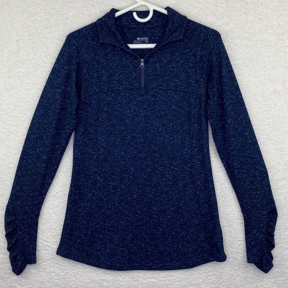 Columbia Pullover Womens M Blue Mock Neck 1/4 Zip Activewear Knit Shirt Top